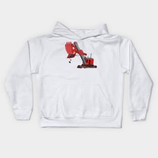 Cute red steam shovel digger cartoon illustration Kids Hoodie